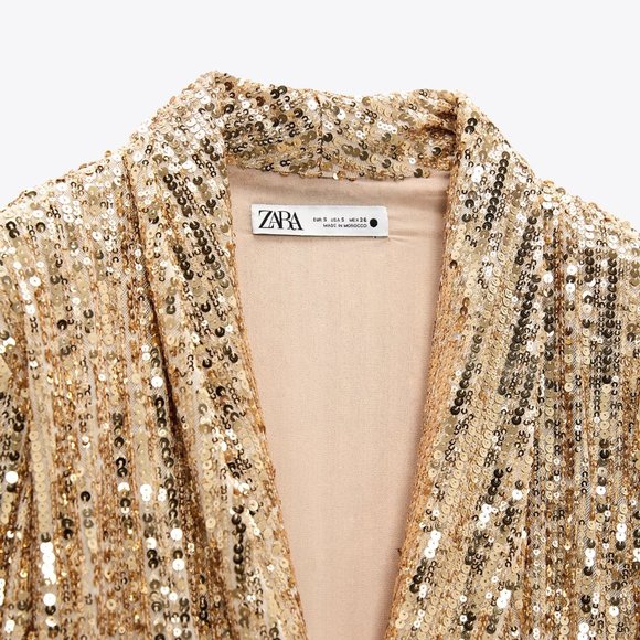 Zara Gold Sequin Short Wrap Dress Blazer - Picture 11 of 11